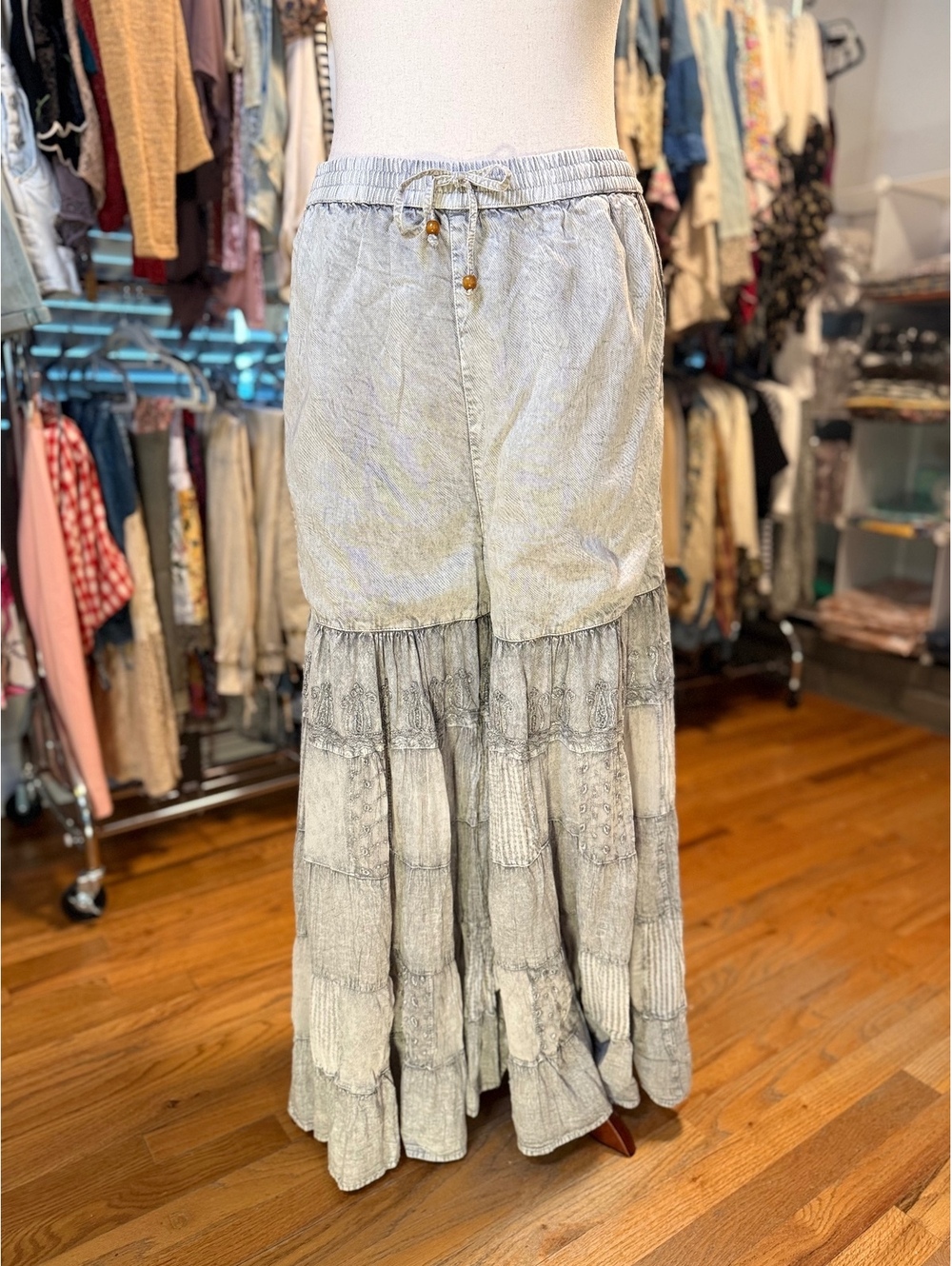 YOUNG THREADS Grey Patchwork Tiered Wide Leg Boho Pants NWT 1X